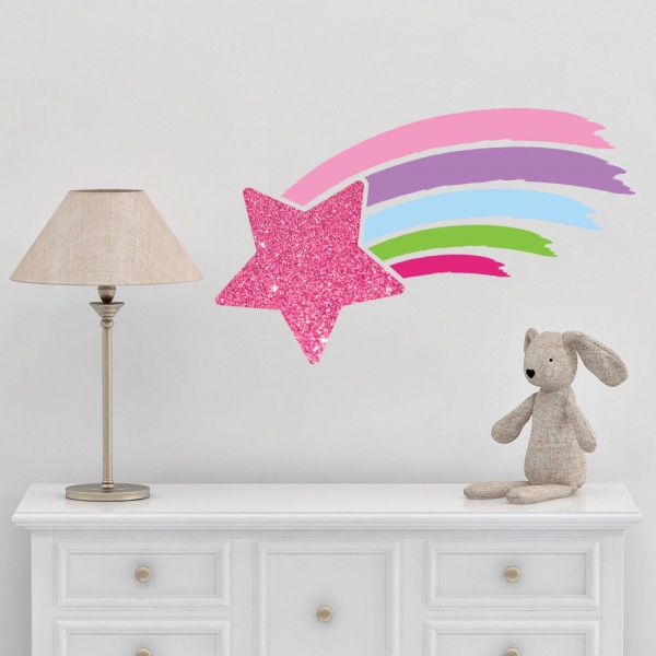 Rainbow Shooting Star Sparkly Glitter Wall Sticker
