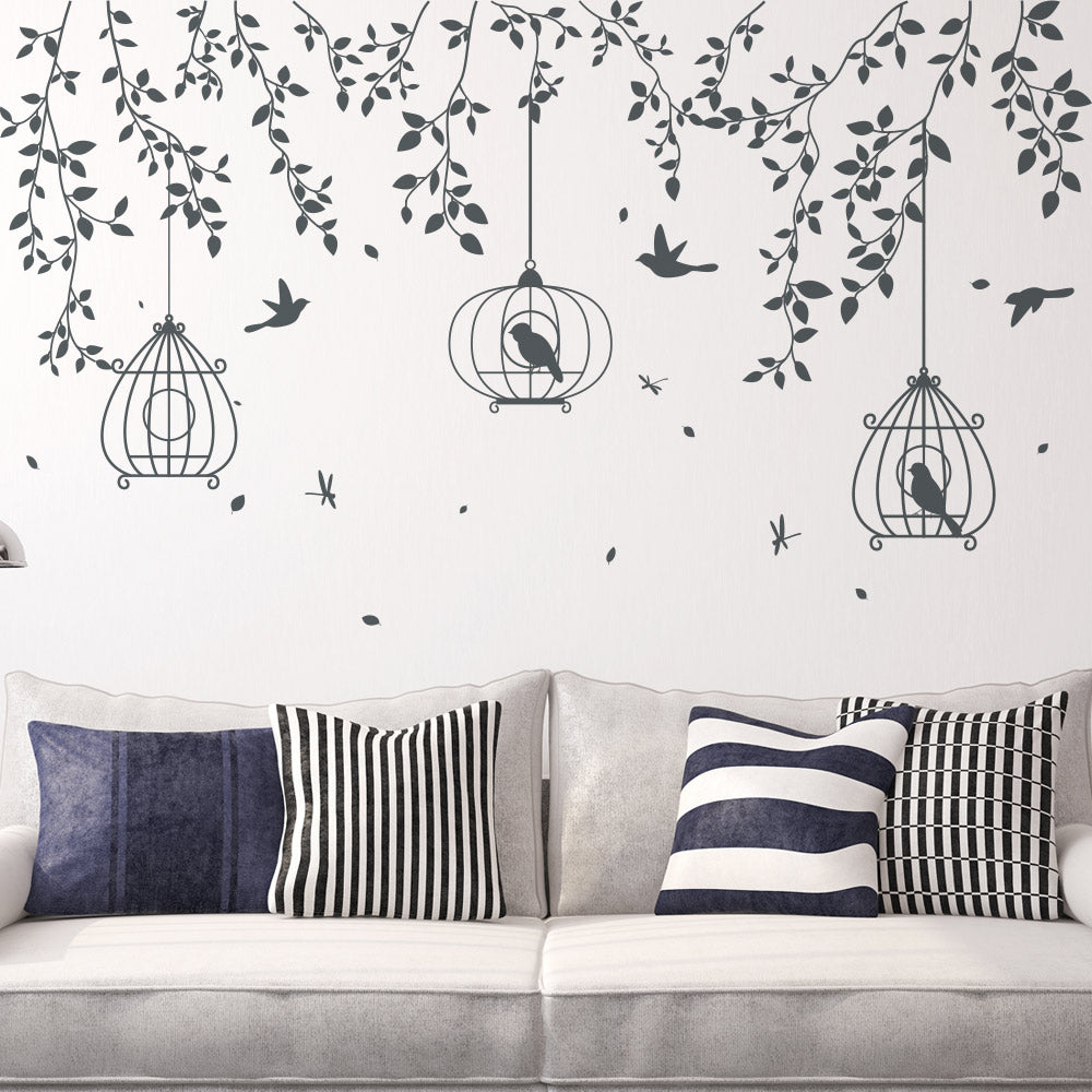 Hanging Branches with Birdcages Wall Sticker