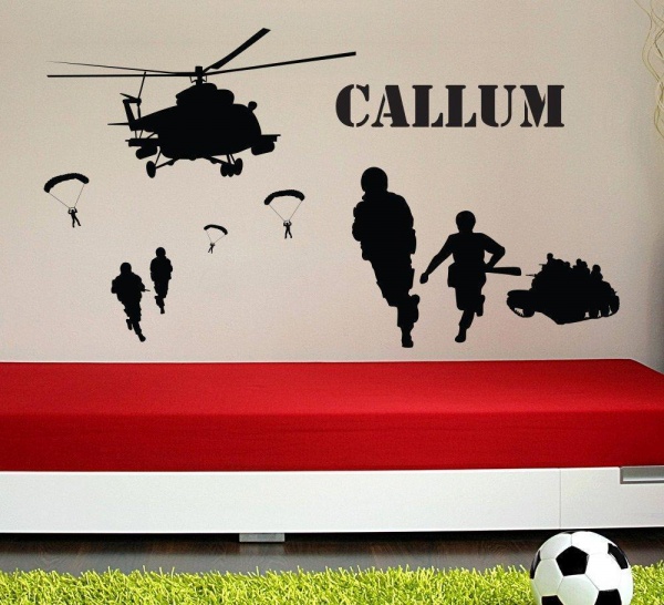 Army Men Helicopter Scene Wall Sticker