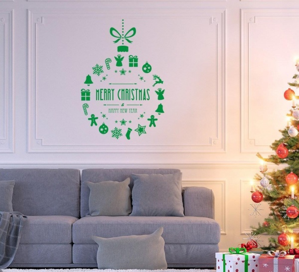 Christmas Bauble with Greetings Wall Art Sticker