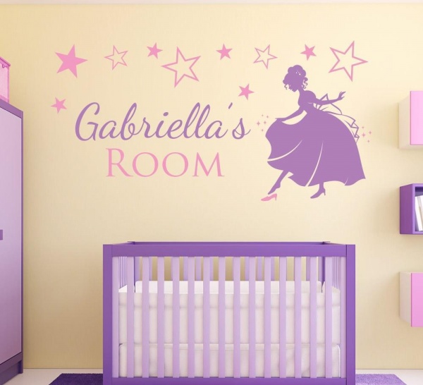 Personalised Princess With Stars Wall Sticker