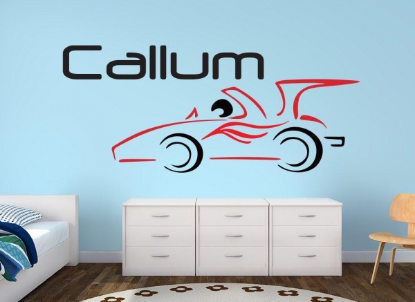 Fast Racing Car Kids Personalised Wall Art Sticker